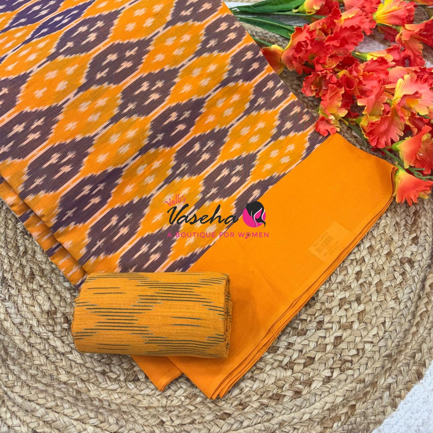 Ikkat Mercerised Cotton Saree - Single Ikkat - VVIKS001