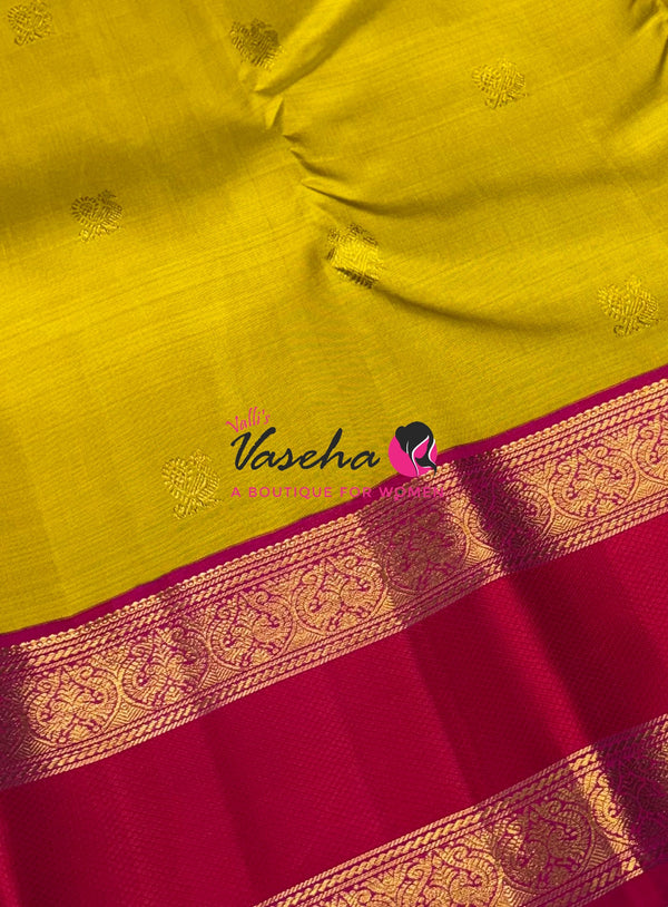 Pure  Kanchipuram Silk Saree - Lemon Green & Pink Combo - VVPS071