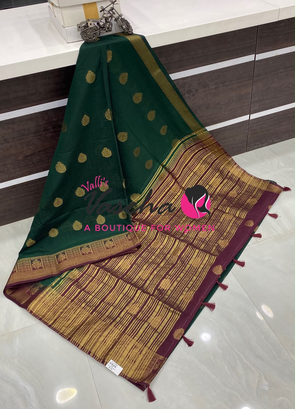 Semi Jute Silk Saree - Green With Maroon Shade- VVSJS002