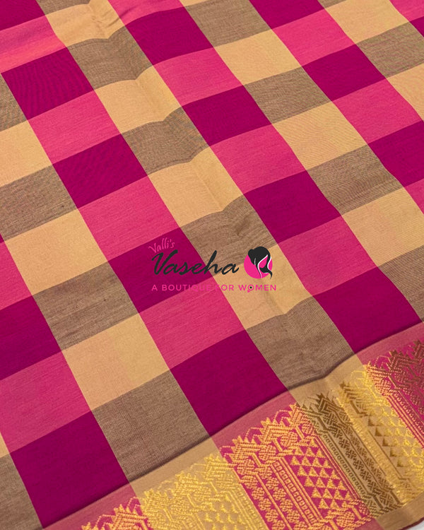 Semi Silk Cotton Saree |  Pazhum Pazhamum Checks Design |VVSSC018