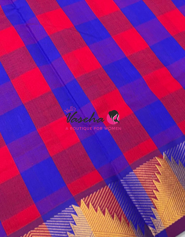 Semi Silk Cotton Saree |  Pazhum Pazhamum Checks Design |VVSSC018