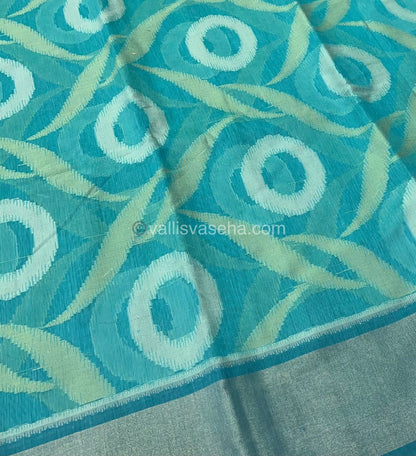 Banarasi Pochampally Weaving Semi Soft Cotton Saree - Blue with Ramar Green - VVBPS001