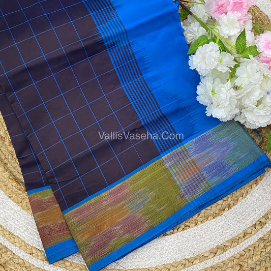 Semi Silk Cotton Saree - Brown & Blue  - VVSSC001