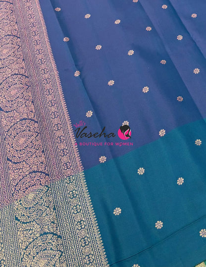 Semi Soft Silk - Purple  With Peacock Blue Combo - VVSSS039
