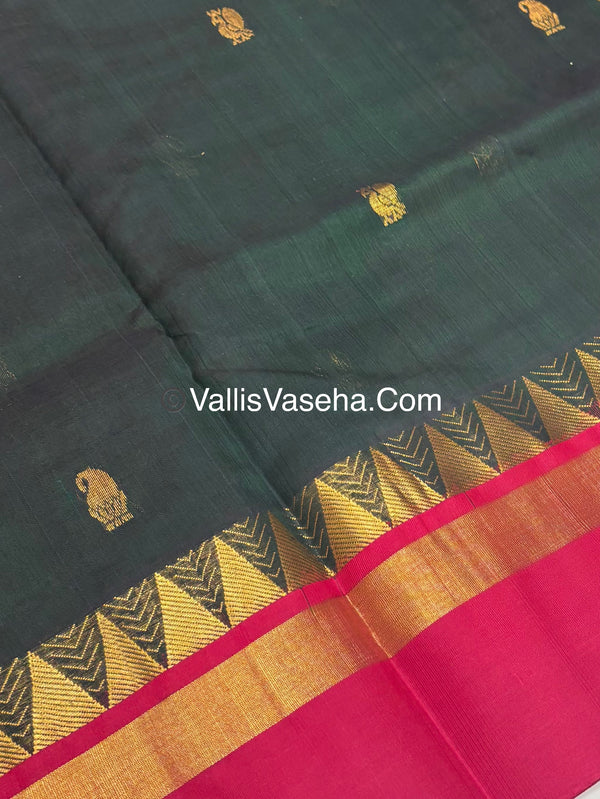 Pure Korvai Silk Cotton Saree - Green  with Red - VVKSC030