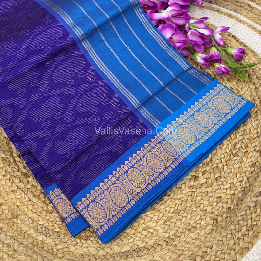 Semi Silk Cotton Saree - Blue With Blue Shade - VVSSC007