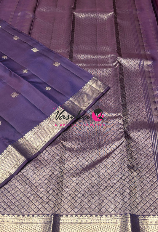 Pure Kanchipuram Silk Saree - Dark Purple Shade - VVPS093