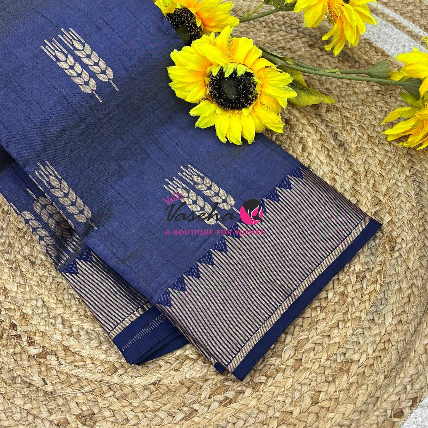 Semi Tussar Silk Saree | Navy Blue  Shade |VVSTS051