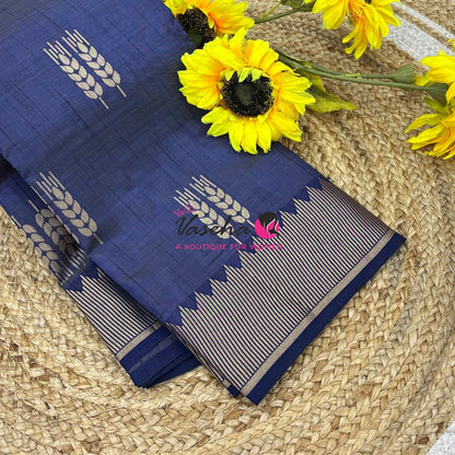 Semi Tussar Silk Saree | Navy Blue  Shade |VVSTS051