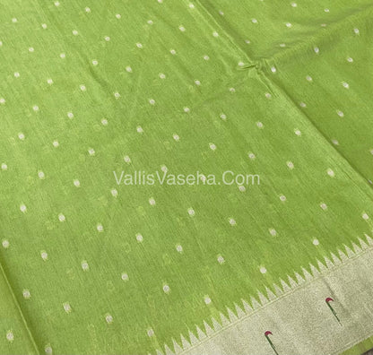 Semi Raw Silk - Paithani Design Weaving - Grey Shade - VVRS005