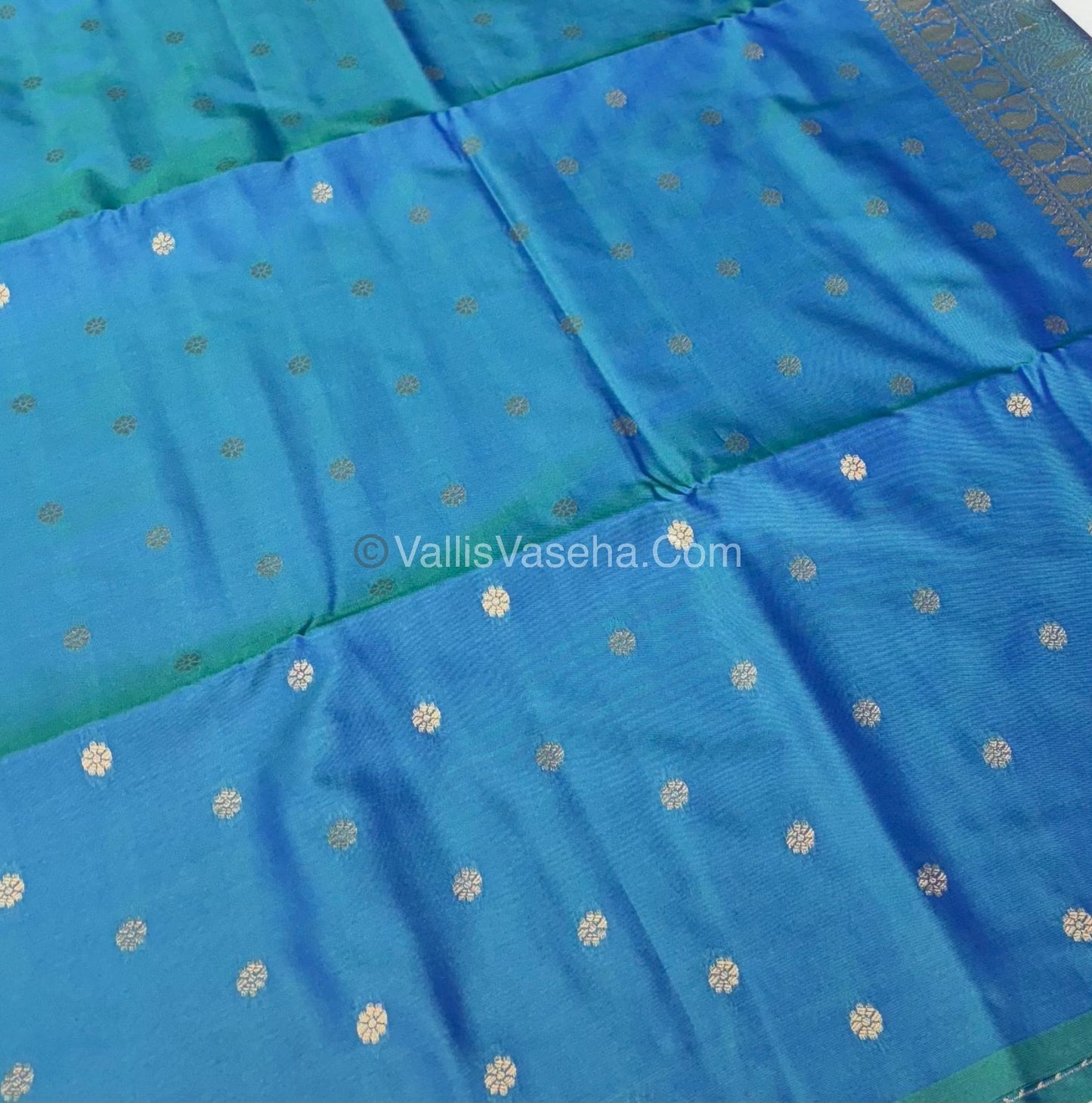 Semi Soft Silk   - Borderless - Contemporary Design - Peacock Blue Shade -VVSSS012