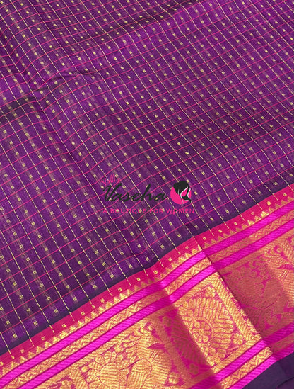 Pure Silk Cotton Saree - Purple  With Pink Shade - Lakshadeepam Design - VVPLD001