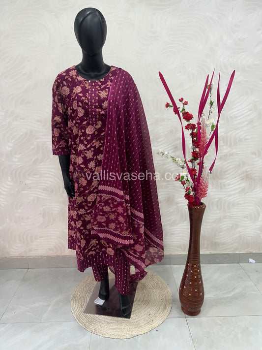 Ready Made - Anarkali - Salwar, Kameez & Duppatta(3pc)- Printed Cotton - VVAS004