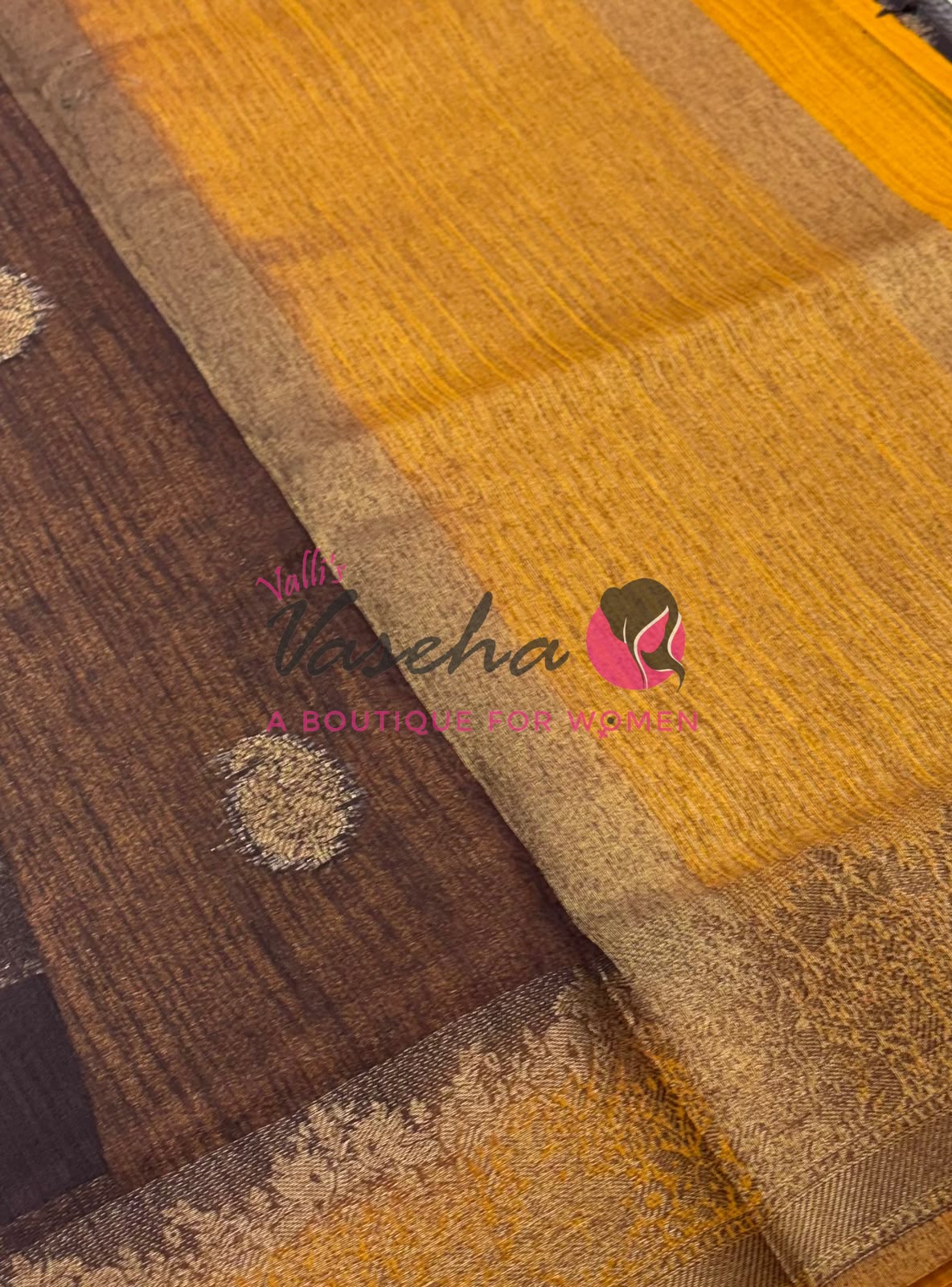 Bamboo Silk Saree- Brown with Yellow Shade - VVBSS014