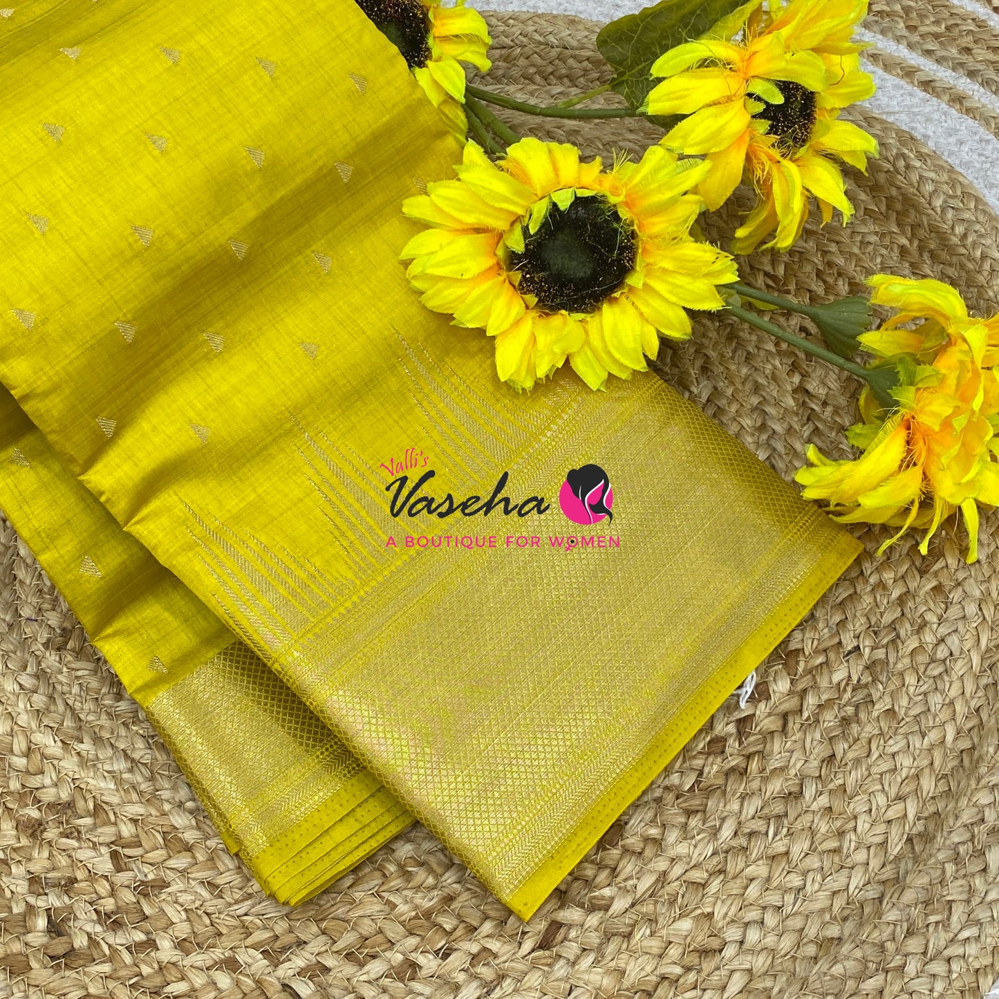 Semi Tussar Silk Saree | Lemon Yellow Shade |VVSTS054