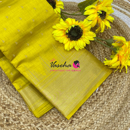 Semi Tussar Silk Saree | Lemon Yellow Shade |VVSTS054