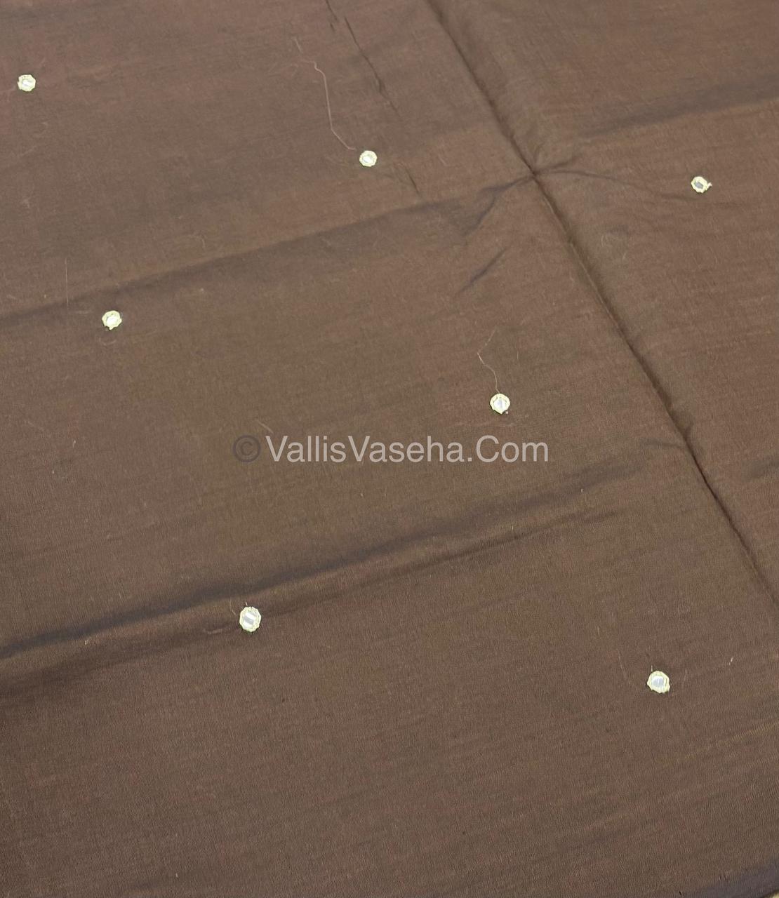 Poly Silk Mixed Cotton - Mirror Work Embroidery - Brown with Green - VVPCM001