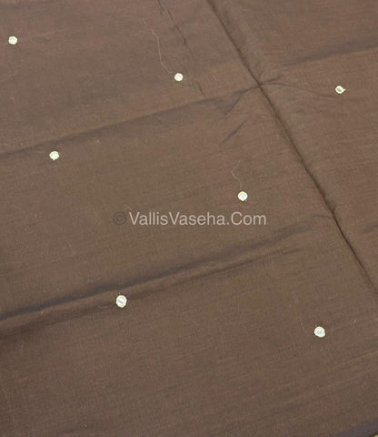 Poly Silk Mixed Cotton - Mirror Work Embroidery - Brown with Green - VVPCM001