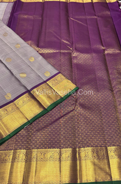 Pure Kanchipuram Silk Saree - Grey & Purple Shade  - VVPS022