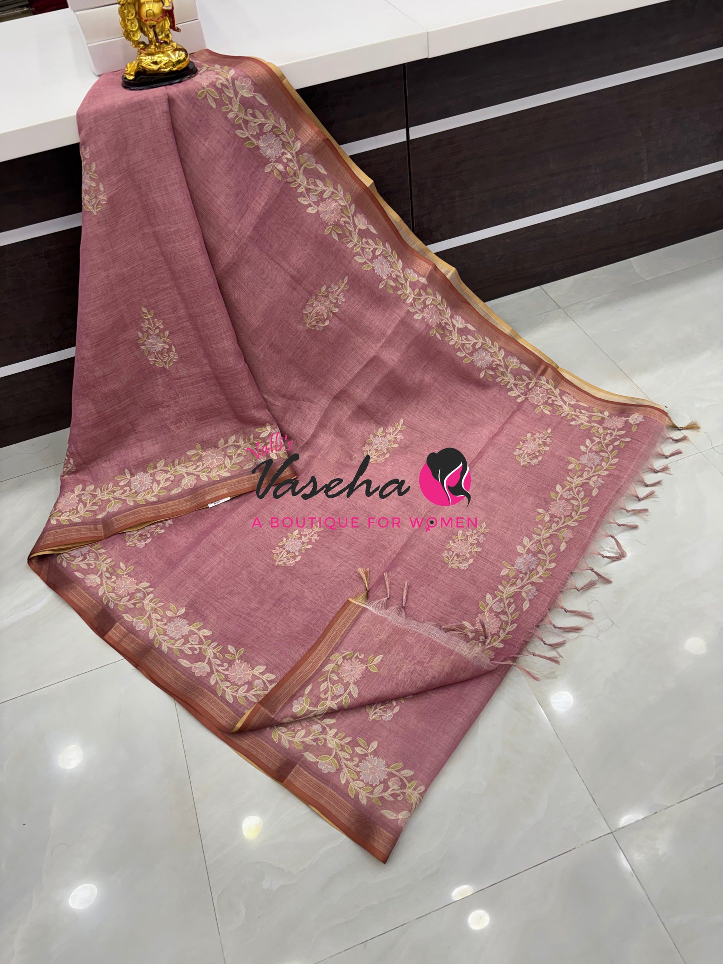 Linen Tissue Saree - Onion Pink Shade - VVLTS002