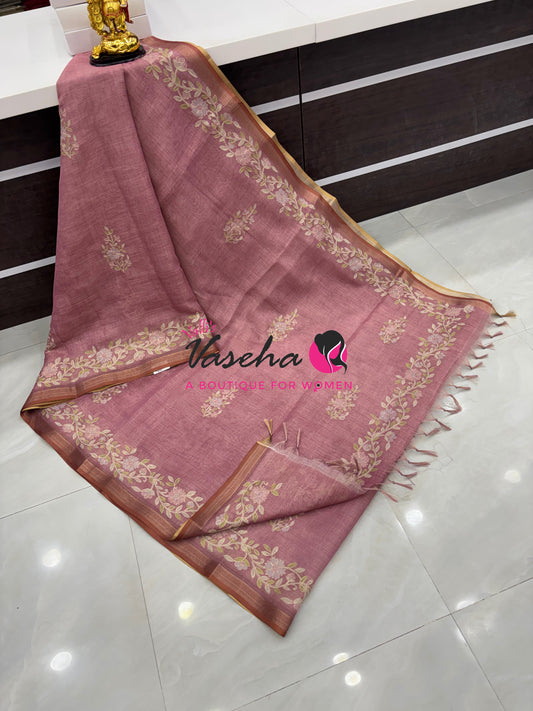 Linen Tissue Saree - Onion Pink Shade - VVLTS002