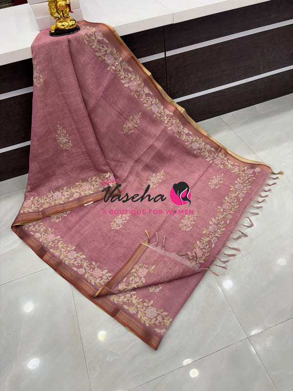 Linen Tissue Saree - Onion Pink Shade - VVLTS002