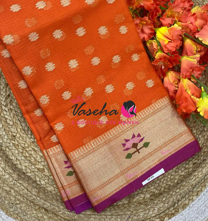 Kota Saree - Paithani Border - Orange with  Pink   - VVKPS001