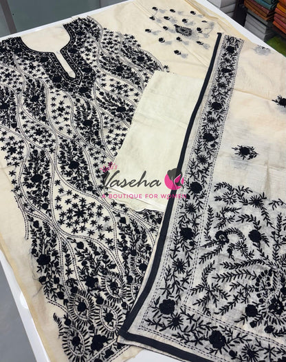 Unstitched Salwar Material | Semi Chanderi Cotton - VVUSM036
