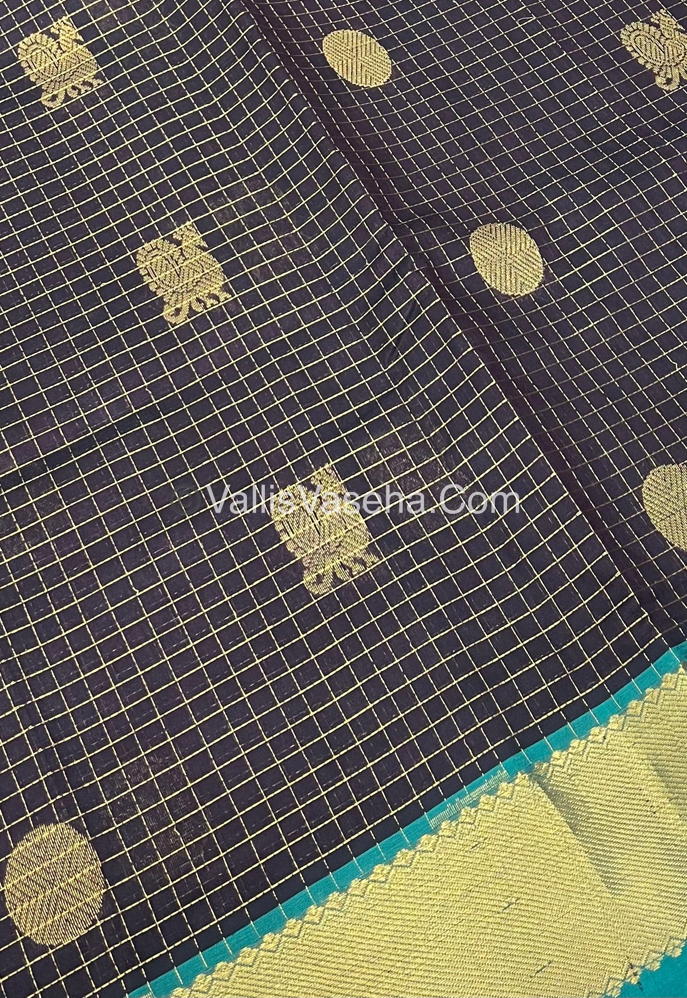 Pure Silk Cotton Saree - Mayil & Chakkaram Design -  Brown With Blue Shade - VVMC002