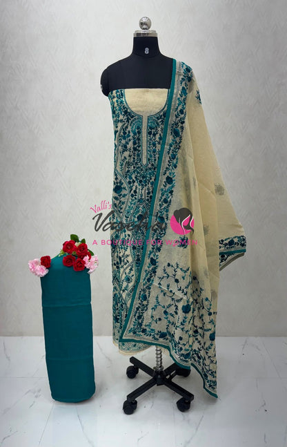 Unstitched Salwar Material | Semi Chanderi Cotton - VVUSM036