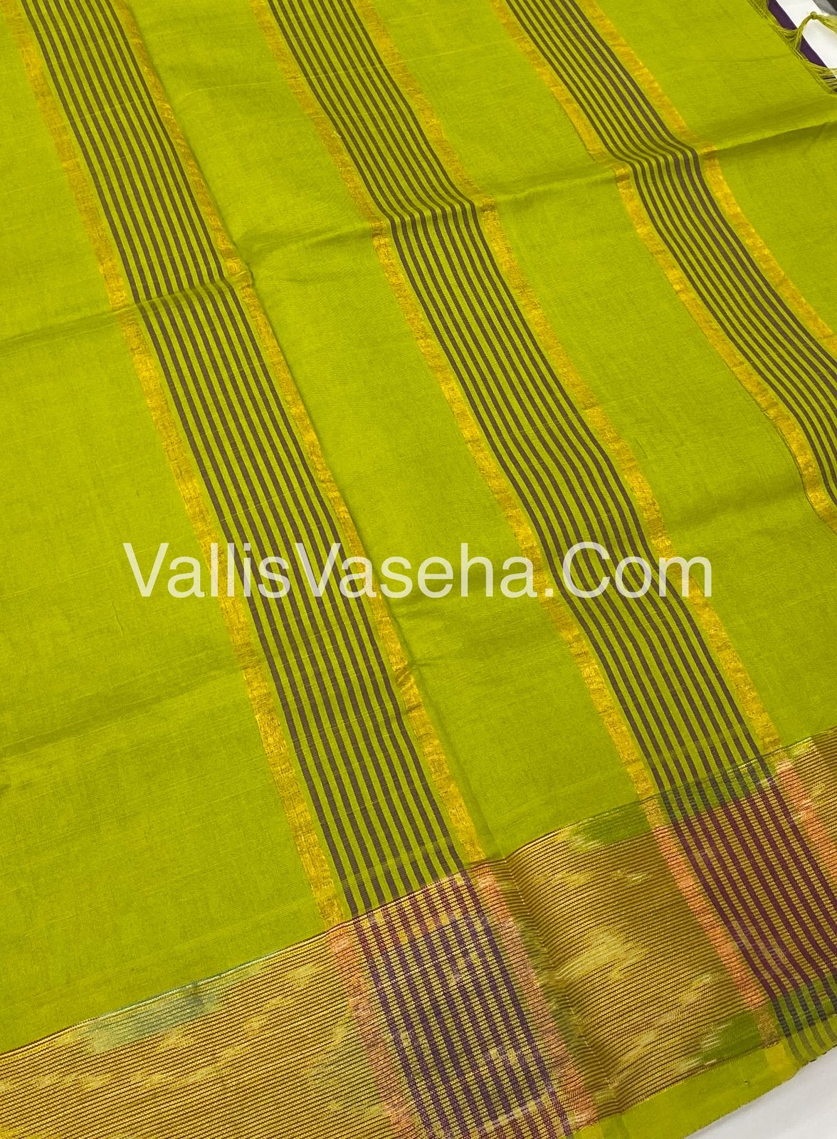 Semi Silk Cotton Saree - Purplish Wine & Green  - VVSSC001