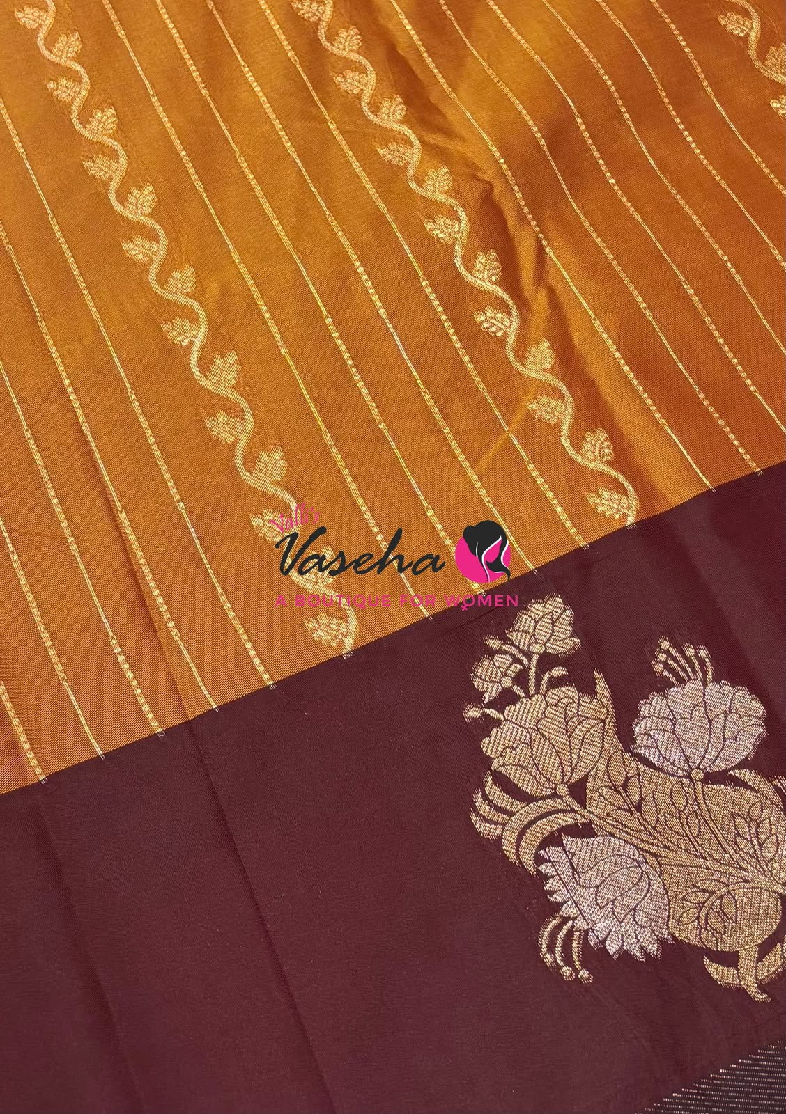 Semi Soft Silk -  Mustard Yellow With Maroon Combo - VVSSS039