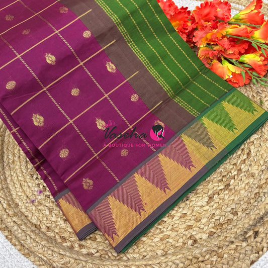 Semi Silk Cotton Saree - Checked Pattern with Butta  - VVSSC012
