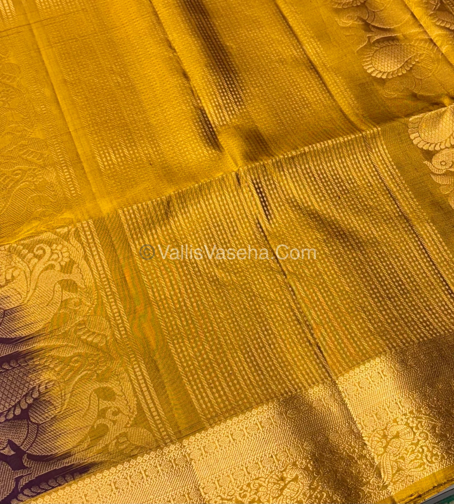 Pure Soft Silk Saree - Kanchi Border - Purple & Mustard Yellow Combo - VVPSS046