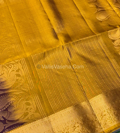 Pure Soft Silk Saree - Kanchi Border - Purple & Mustard Yellow Combo - VVPSS046