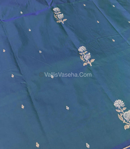 Semi Soft Silk - Border less - Peacock Blue With Pink Shade -VVSSS024