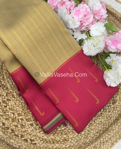 Kanchi Semi Silk  - Cream  with Pink- VVKSS001