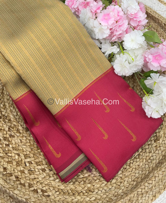 Kanchi Semi Silk  - Cream  with Pink- VVKSS001