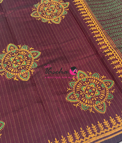 Pure Printed Silk Cotton Sarees - Maroon Shade  - VVPSC004