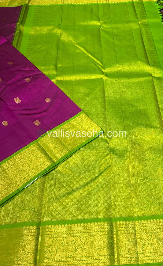 Pure Vintage Korvai Kanchipuram Silk Saree - Purple & Green Combo - VVPS006