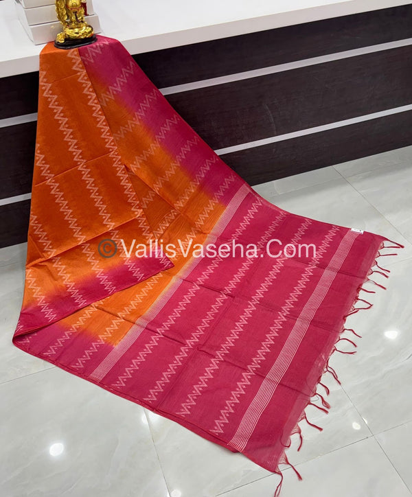 Bhagalpuri Silk - Dark Orange With Pink - VVBS005