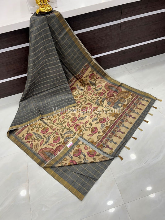 Semi Gicha Tussar Saree - checks pattern - VVSGT001