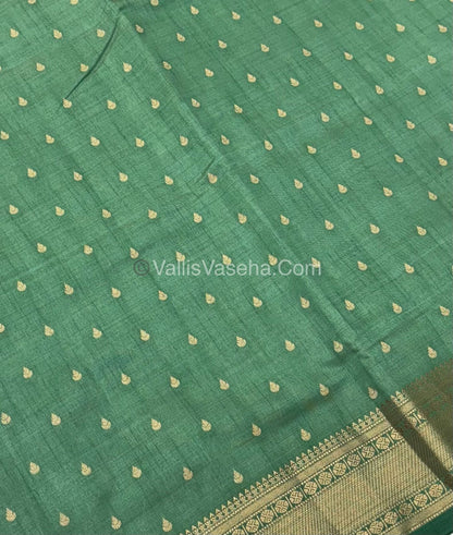 Semi Tussar Silk - Grand Pallu Pista Green Shade - VVSTS023