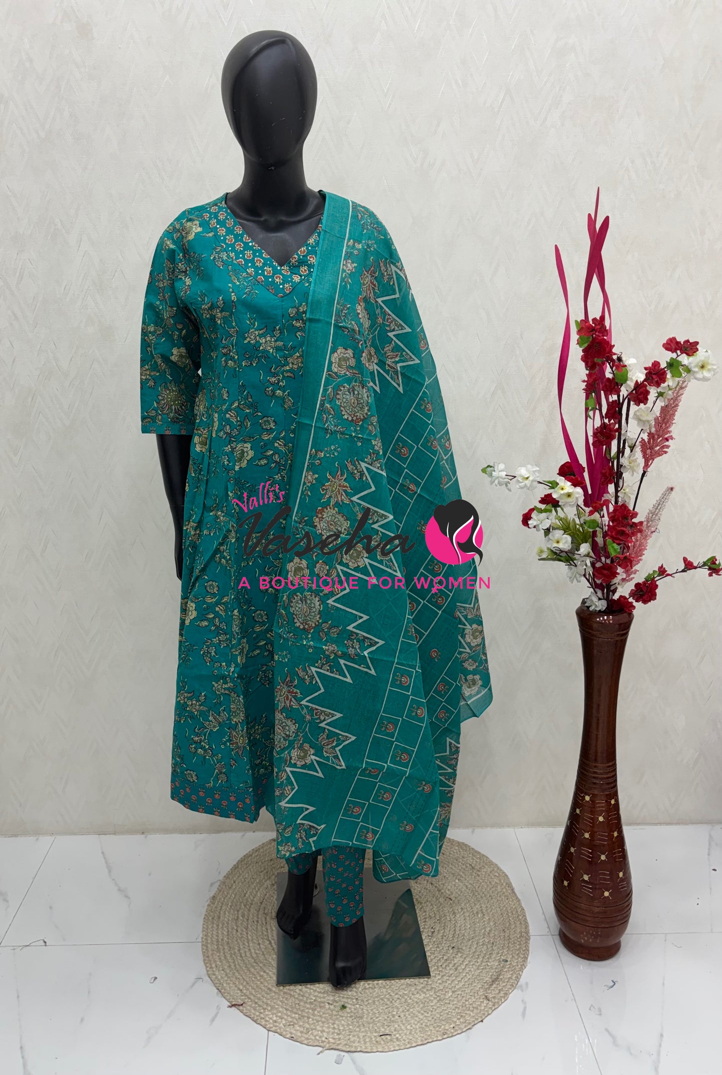 Ready Made - Anarkali - Salwar, Kameez & Duppatta(3pc)- Printed Cotton - VVAS011