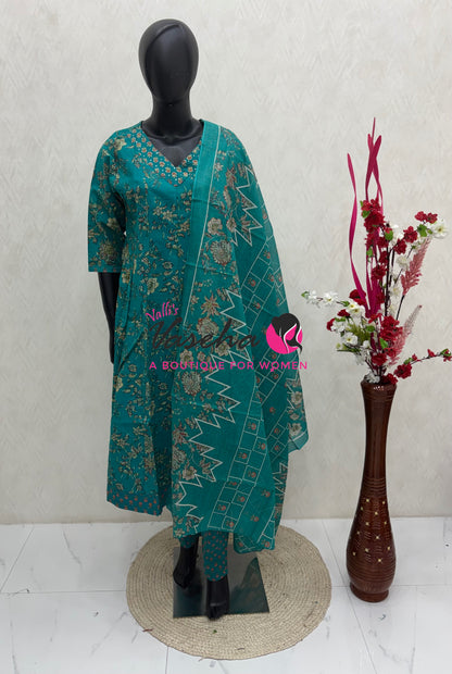 Ready Made - Anarkali - Salwar, Kameez & Duppatta(3pc)- Printed Cotton - VVAS011