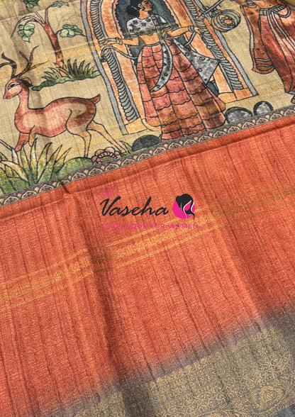 Semi Art Silk Saree - Rust Orange& Grey Shade - VVSAT001