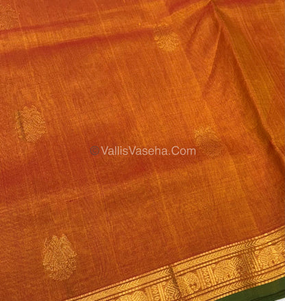 Pure Silk Cotton Saree - Retta Mayil Design - Dual Tone - Orangish Yellow Shade - VVRMS001