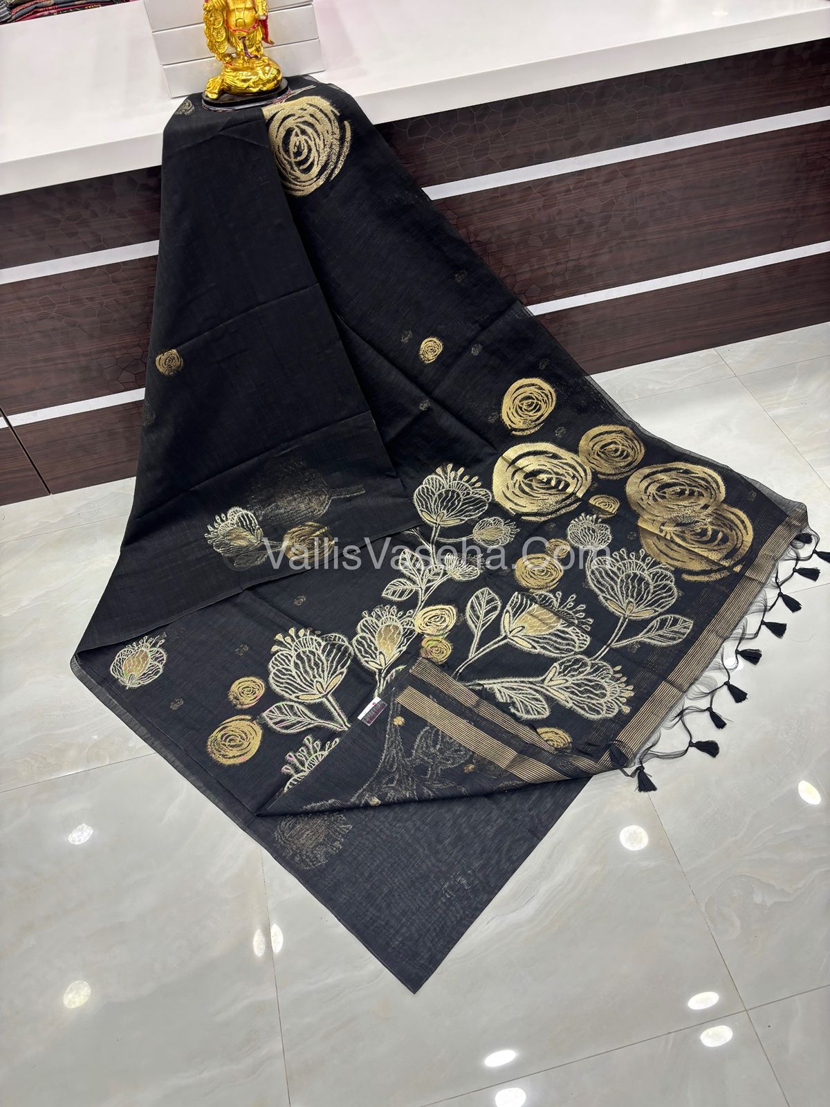 Linen Mixed Jute Silk Saree - Black Shade - VVLMJ002