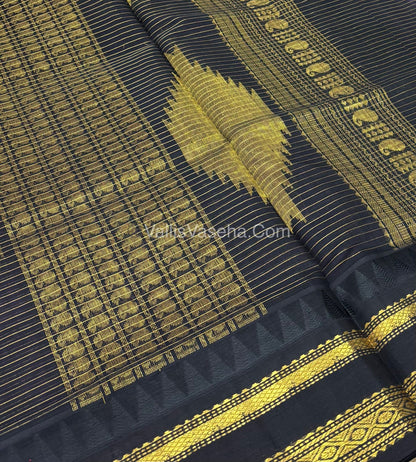 Pure Korvai Silk Cotton - Lavender with Black  - Checks Pattern - VVKSC021