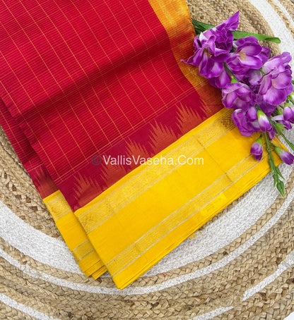 Pure Korvai Silk Cotton - Red with Yellow- Checks Pattern - VVKSC022
